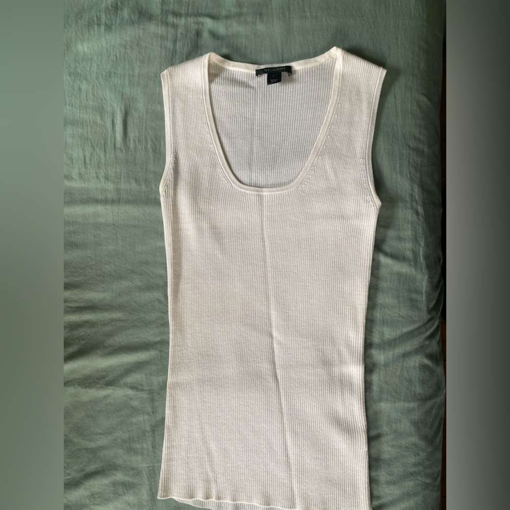 St John ribbed thick white tank top size small